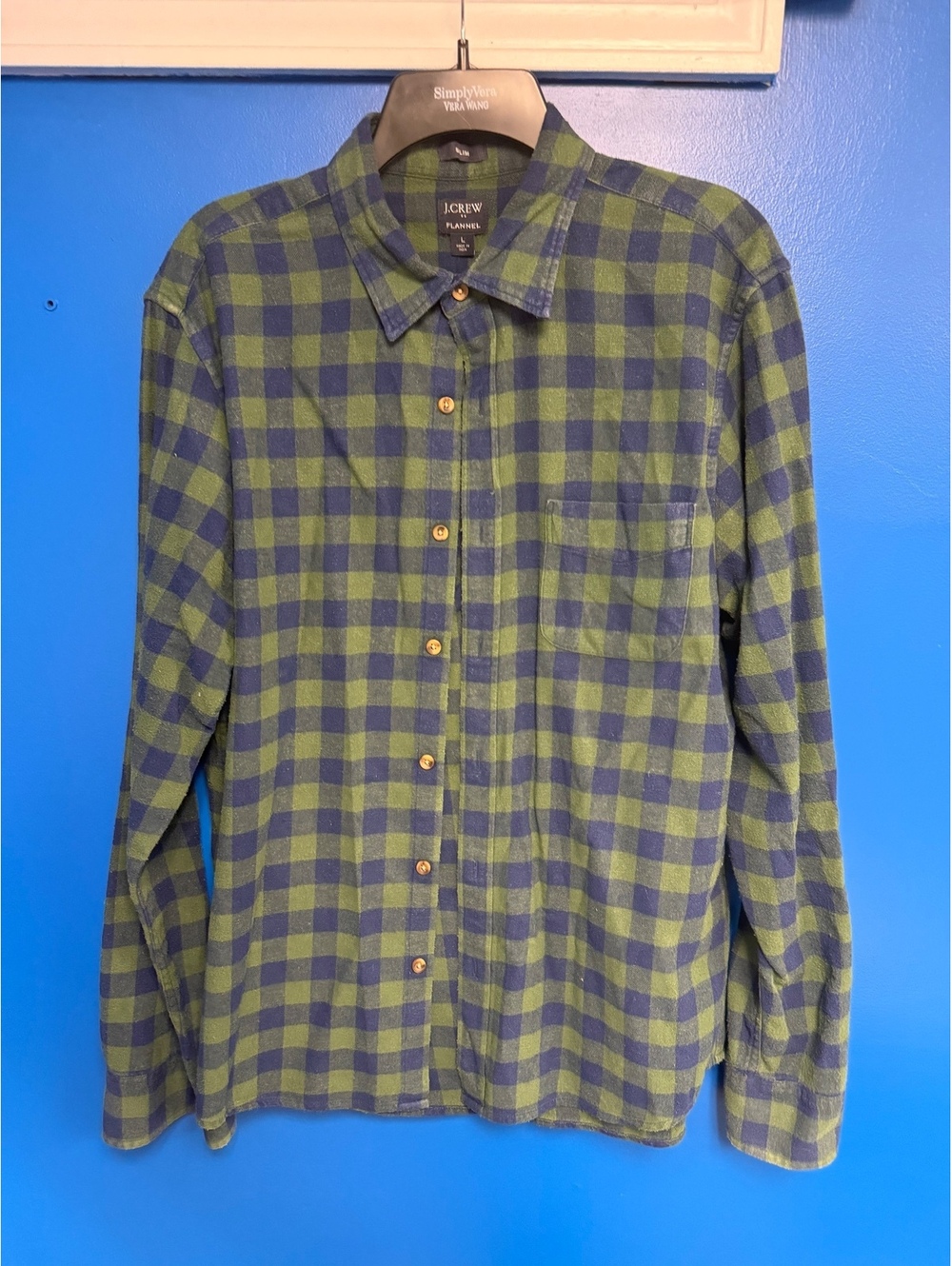 J.Crew Buffalo Plaid Cotton Flannel Shirt Mens Slim Large Green Navy